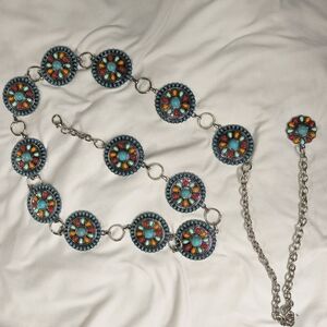 Colorful Floral Silver Belt